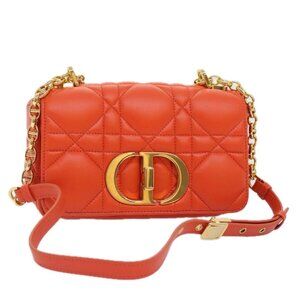 Christian Dior Chain Canage Shoulder Bag Leather Orange Gold Auth 92531AM